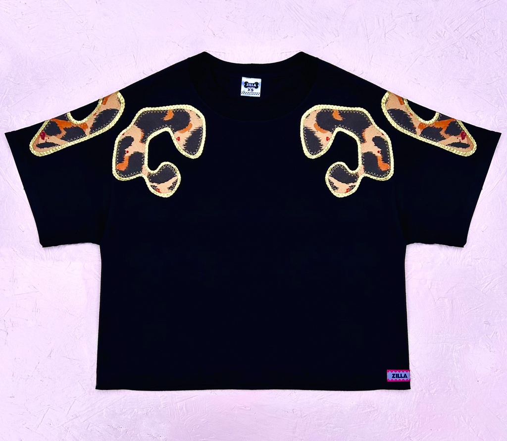 Bonnie Oversized Tee - Leopard and Gold on Black - Restock due 16th May