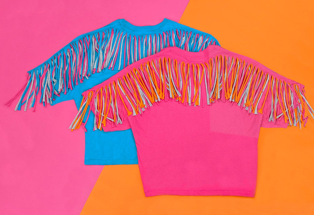 Fringed Oversized Tee - Turquoise with grey and hot pink - just XXL left