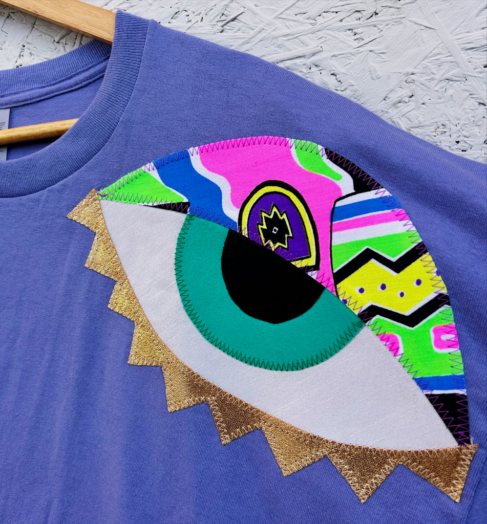 'Look Out' Oversized Longer Length Tee - Lavender with 90s Neon Print