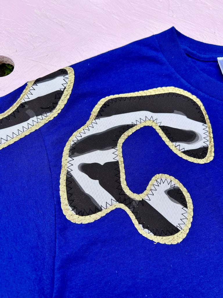 Bonnie Oversized Tee - Zebra and Gold on Cobalt
