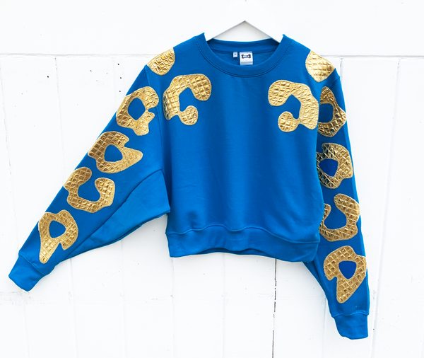 (333) 2nd - Size S -Oversized Waist Length Batwing Bonnie - Sapphire and Gold