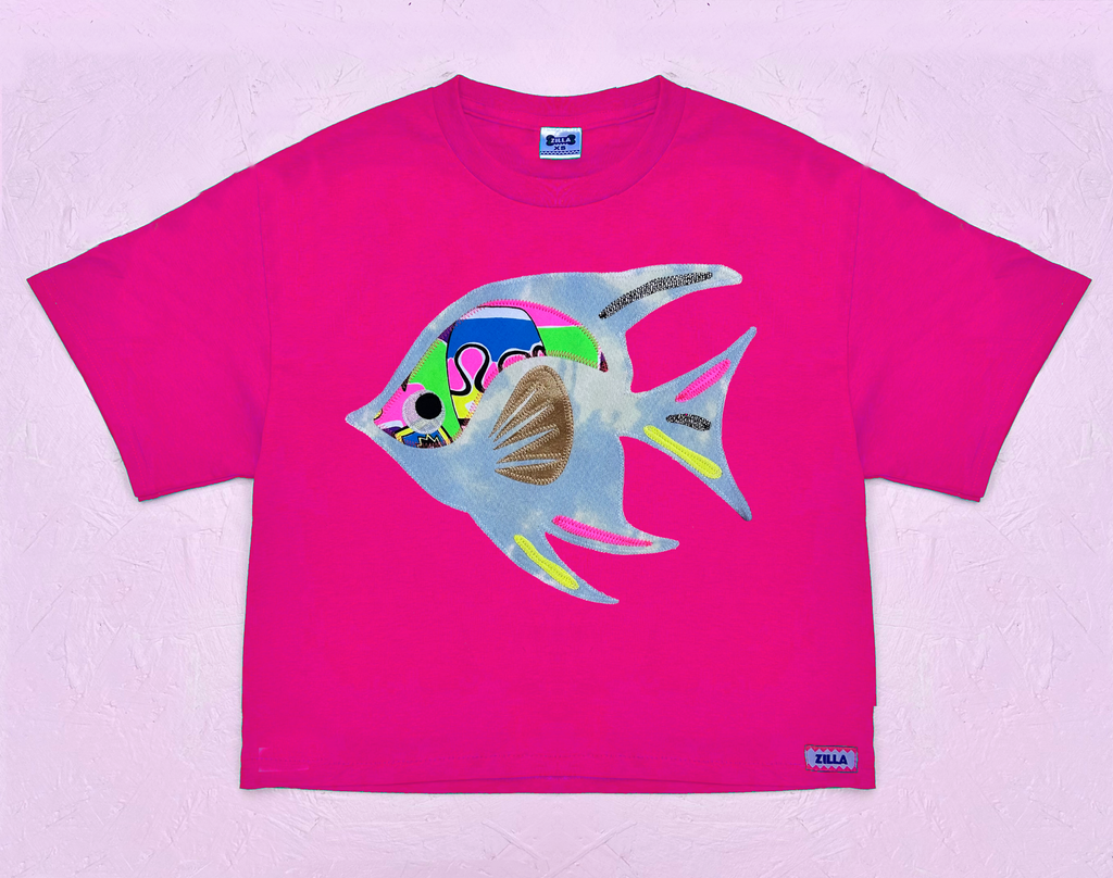 'Angel Delight' Boxy Tee - Pink and Denim