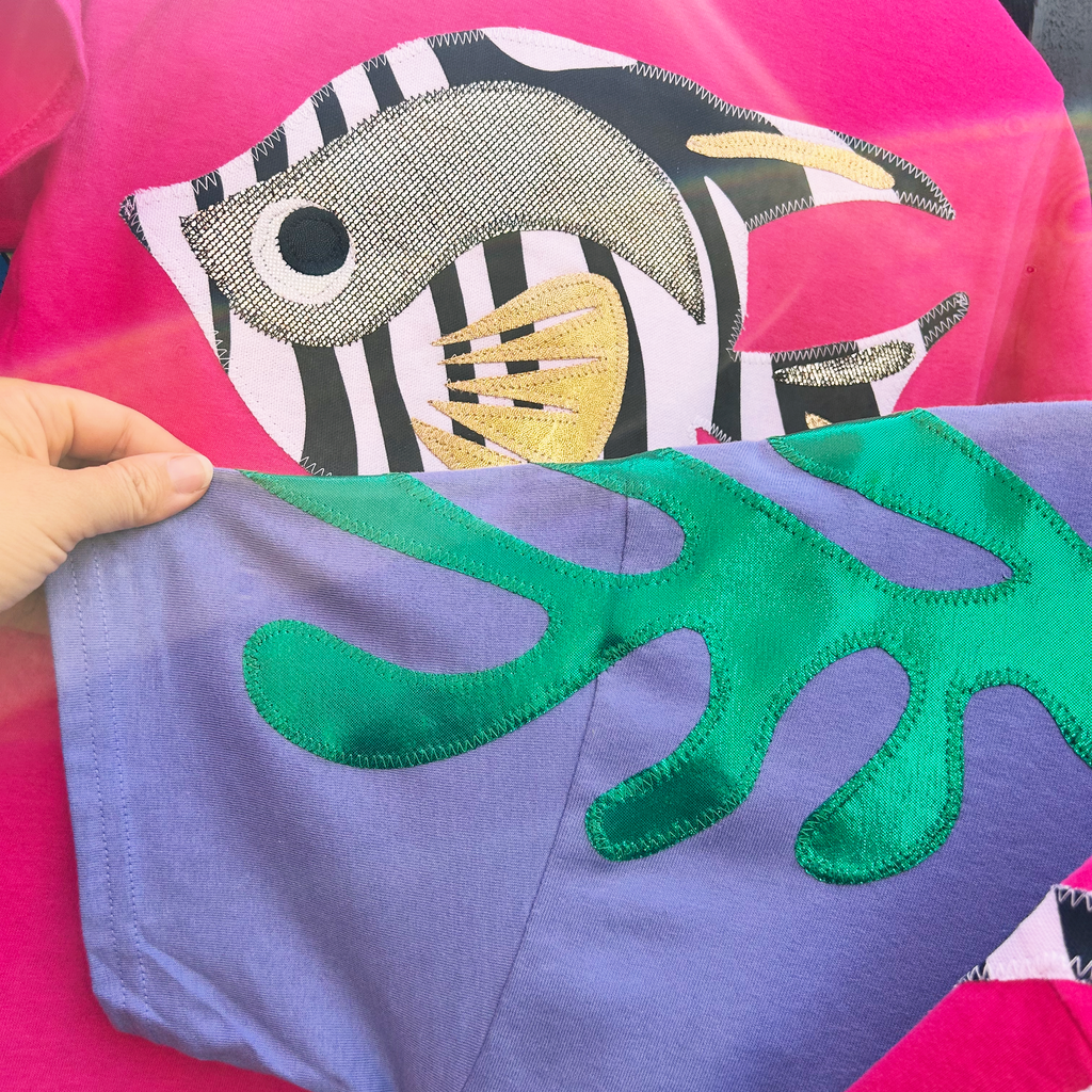 Size S - 'Self Kelp' Boxy Tee - Lavendar and Metallic Green