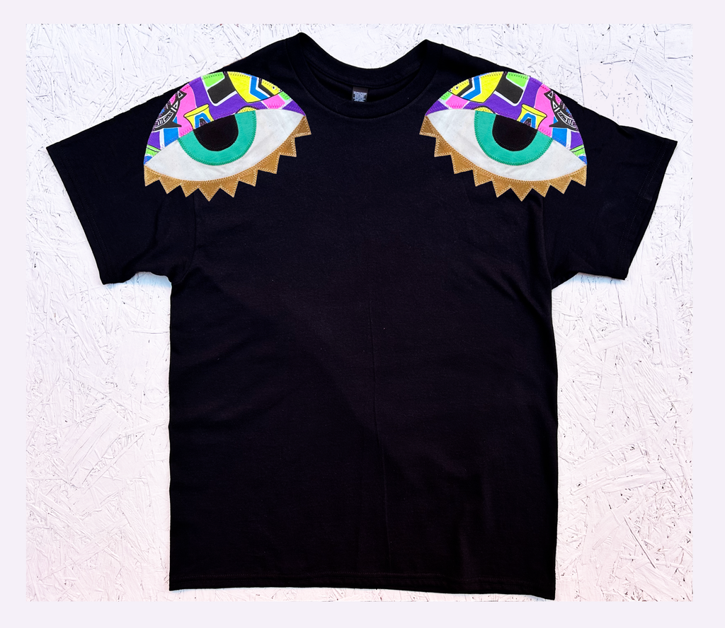 'Look Out' Oversized Longer Length Tee - Black with 90s Neon Print
