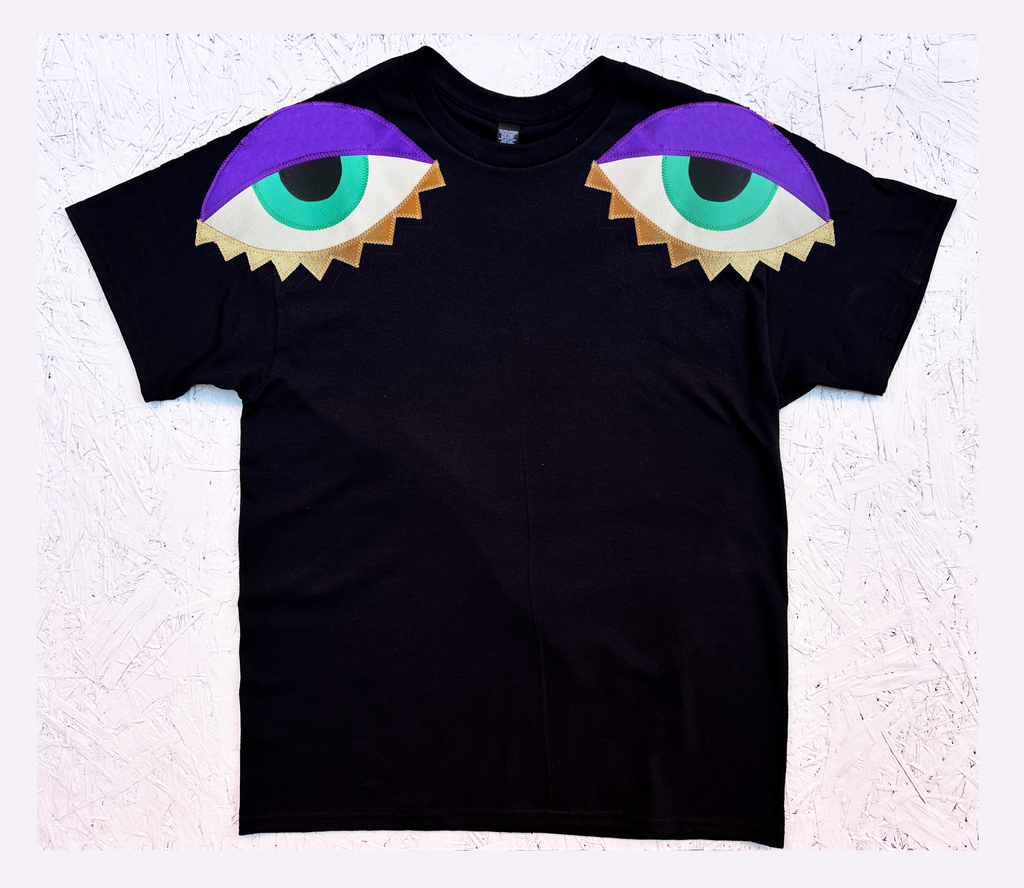 'Look Out' Oversized Longer Length Tee - Black with Purple