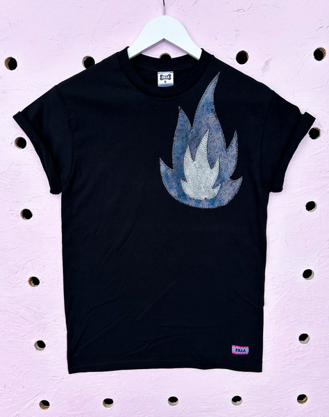 Phoenix Tee - black with black left chest appliqué - just size L left