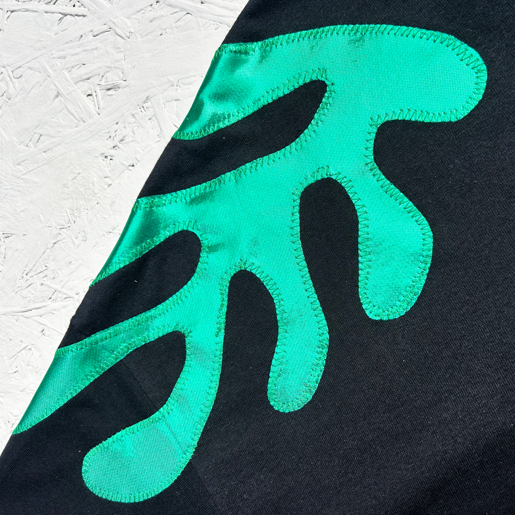 Size XL - 'Self Kelp' Oversized Longer Length Tee - Black and Metallic Green