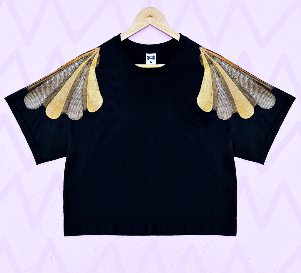 'Shell Shock' Boxy Tee - Black and gold - choice of lengths