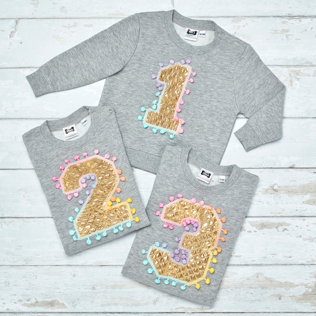 Kids Number Sweatshirt - The Bomb (Gold) - just age 1 left