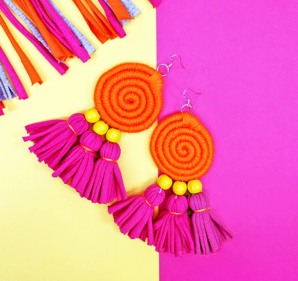 Chilli G By The Sea X Zilla Collaboration Statement Earrings - orange and hot pink
